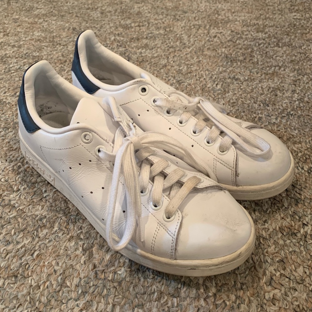 adidas White Sneakers with Blue Heel Tab
